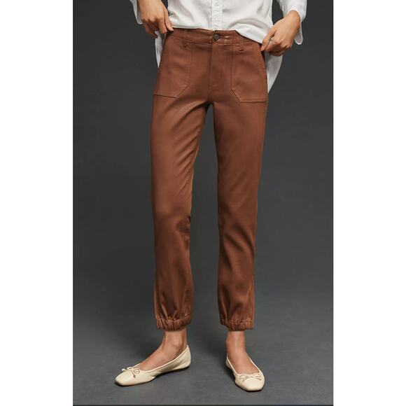 NWT Paige Cognac Mid-Rise Coated Jogger Jeans - 27 waist - Picture 3 of 6